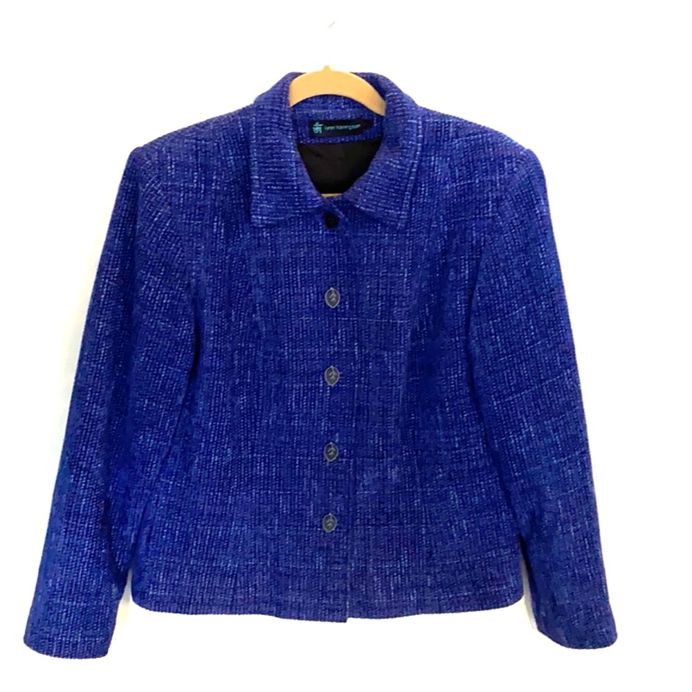 Lovely chenille blue jacket by Lynn Yarrington